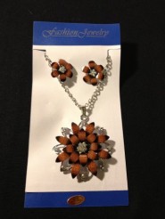 Diamond Like Two Tone Brown Color Floral Designe Necklace Earring Set